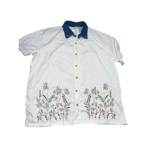 Vintage 90's Bobbie Brooks Women's Short Sleeve Shirt Floral Embroidered 18W/20W